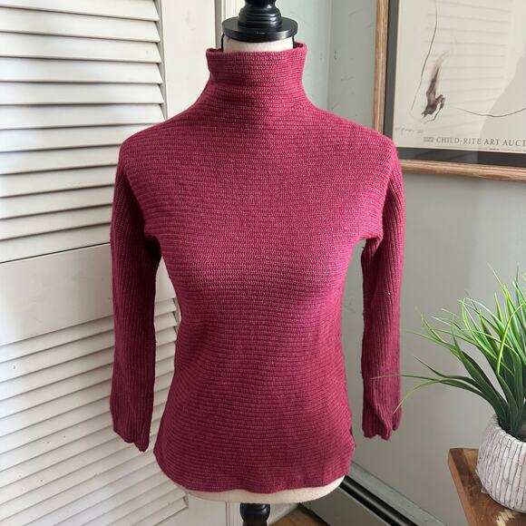 BARTOLINI Sweater Womens Small Dark Pink Mock Neck Pullover Wool Cashmere Blend - Picture 1 of 9